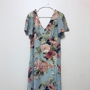 Blue Floral Chiffon Maxi Dress
